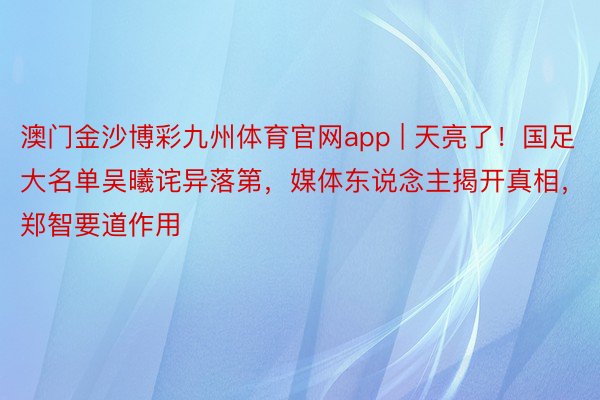 澳门金沙博彩九州体育官网app | 天亮了！国足大名单吴曦诧异落第，媒体东说念主揭开真相，郑智要道作用