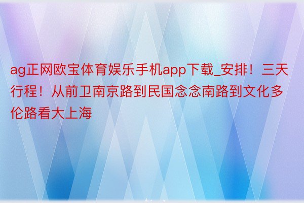 ag正网欧宝体育娱乐手机app下载_安排！三天行程！从前卫南京路到民国念念南路到文化多伦路看大上海