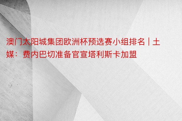 澳门太阳城集团欧洲杯预选赛小组排名 | 土媒：费内巴切准备官宣塔利斯卡加盟